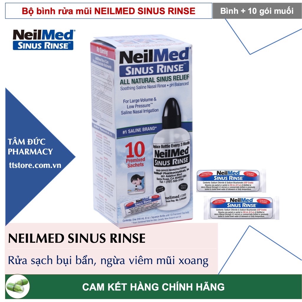 [HCM][CHÍNH HÃNG] Bộ bình rửa mũi NEILMED SINUS RINSE kèm 10 gói muối [Nelmed neomed nelmet]