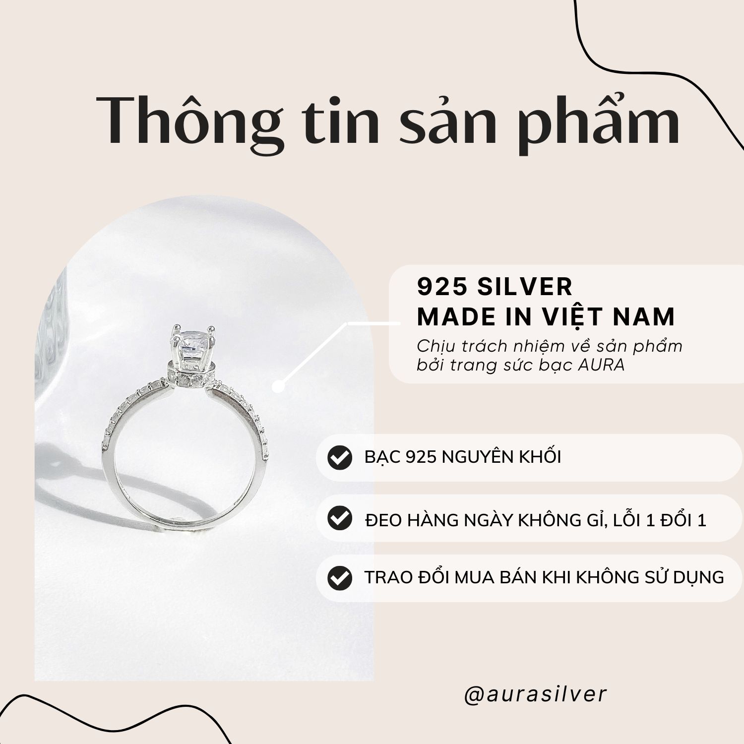 Nhẫn bạc 925 nhẫn nữ Javius by Aura Silver-N04