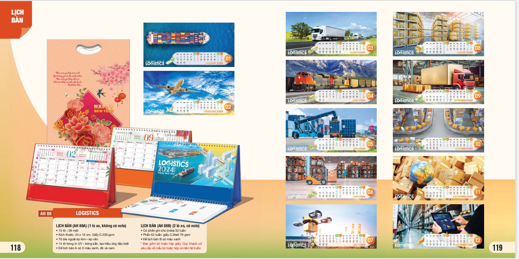 Combo 5 cuốn lịch bàn 2024 - MS AH-81 - AH-90 (mẫu ngẫu nhiên)