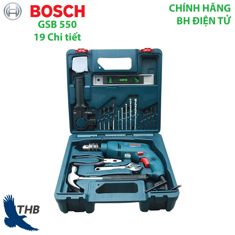 Máy khoan động lực Bosch GSB 550 SET 19 chi tiết