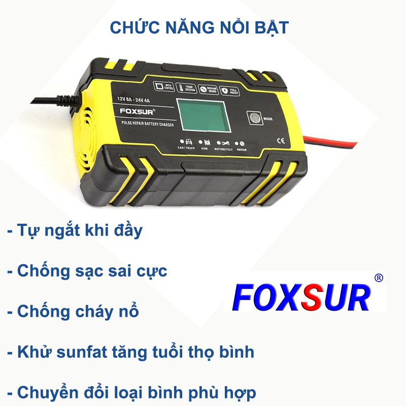 Sạc bình ắc quy 12V 24V 6Ah - 150Ah FOXSUR