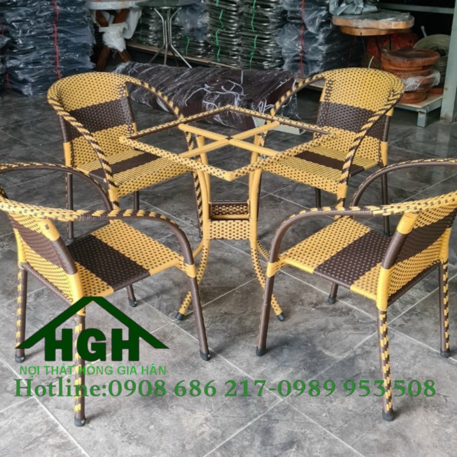 Bộ bàn ghế cafe mây nhựa