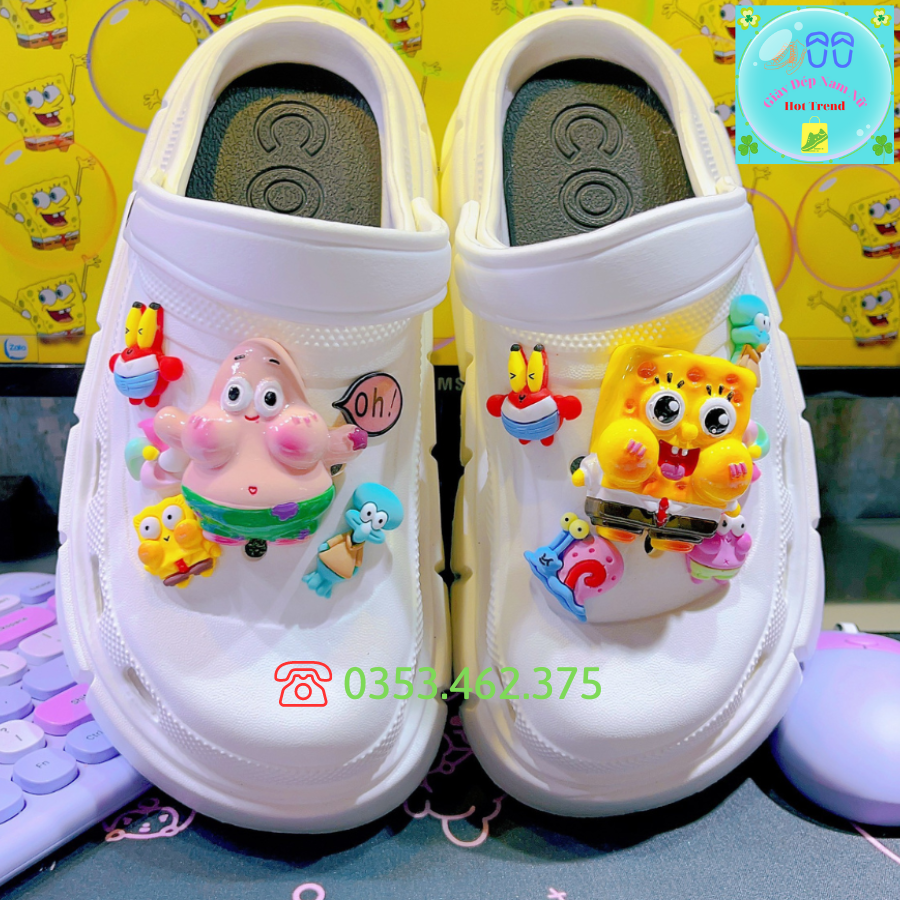 Bộ Phụ Kiện Bọt Biển SpongeBod Cao Cấp Sticker Charm Jibbitz 3D Trang Trí