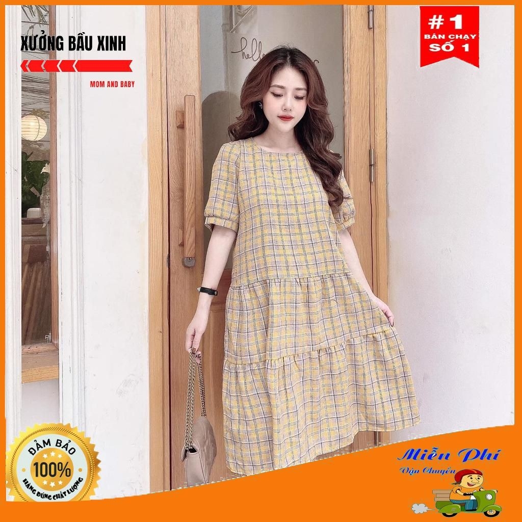 Váy bầu,đầm bầu thời trang thiết kế chất lụa thô freesize từ 45 đến 70kg