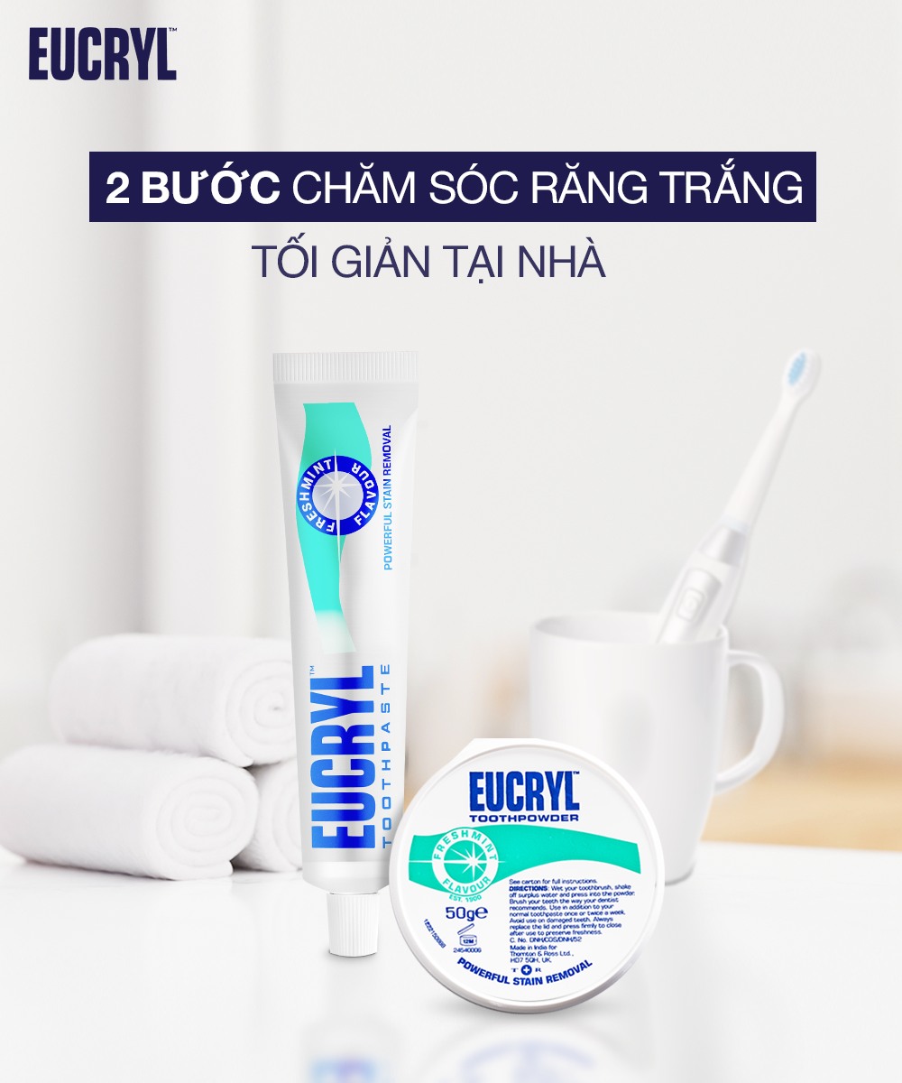 Combo trắng răng Eucryl kem đánh răng 62g + bột trắng răng 50g