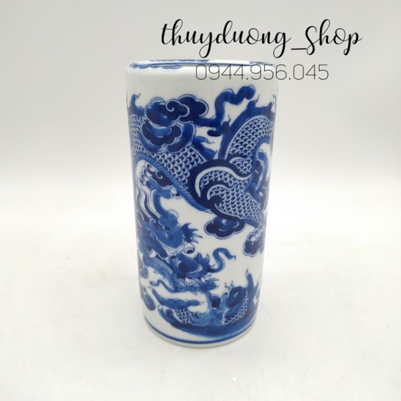 Ống cắm hương thờ cúng men lam