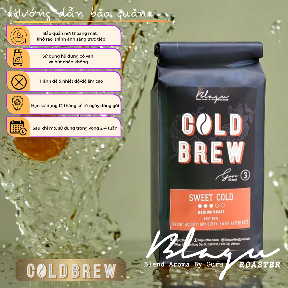 Cà Phê Blagu Hạt Đã Rang Guru 3 Blend Cold Brew - Sweet Cold - Chuyên Dùng Cold Brew - 100% Arabica - Medium - 250gram