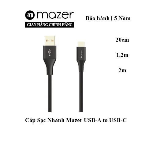 Dây Cáp Sạc Mazer ALU.DURA.TEK USB-A to USB-C Cable 3.1A (20cm - 1.2m - 2m)