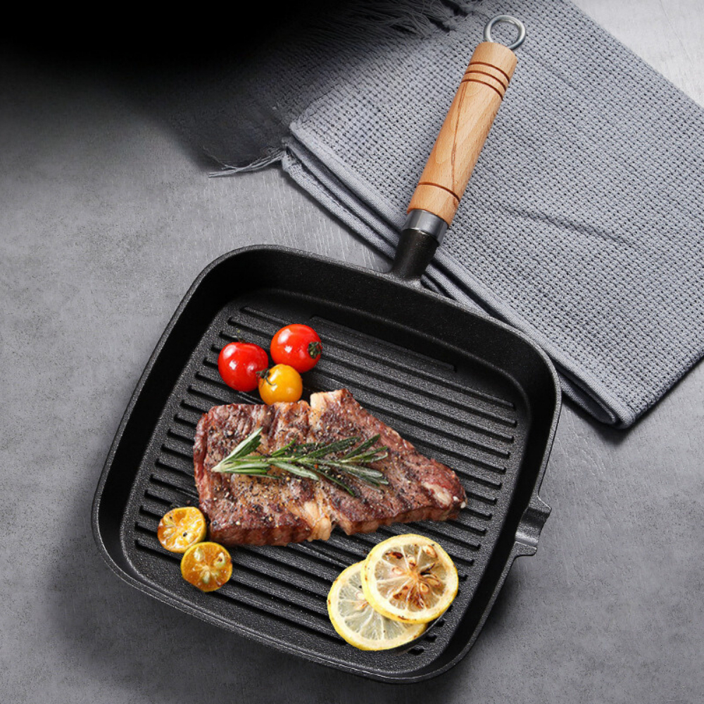 Chảo Nướng BBQ Hàn Quốc 22CM, Chảo Gang Đúc Thủ Công Siêu Chắc Chắn, Áp Chảo Bò Bít Tết Biến Bạn Thành 1 Đầu Bếp Khi Mua Nó