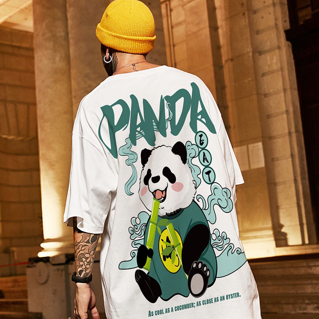 Áo thun tay lỡ unisex GẤU TRÚC PANDA thiết kế dày dặn - Áo phông nữ form rộng cho cặp đôi phong cách hàn quốc LARIVN