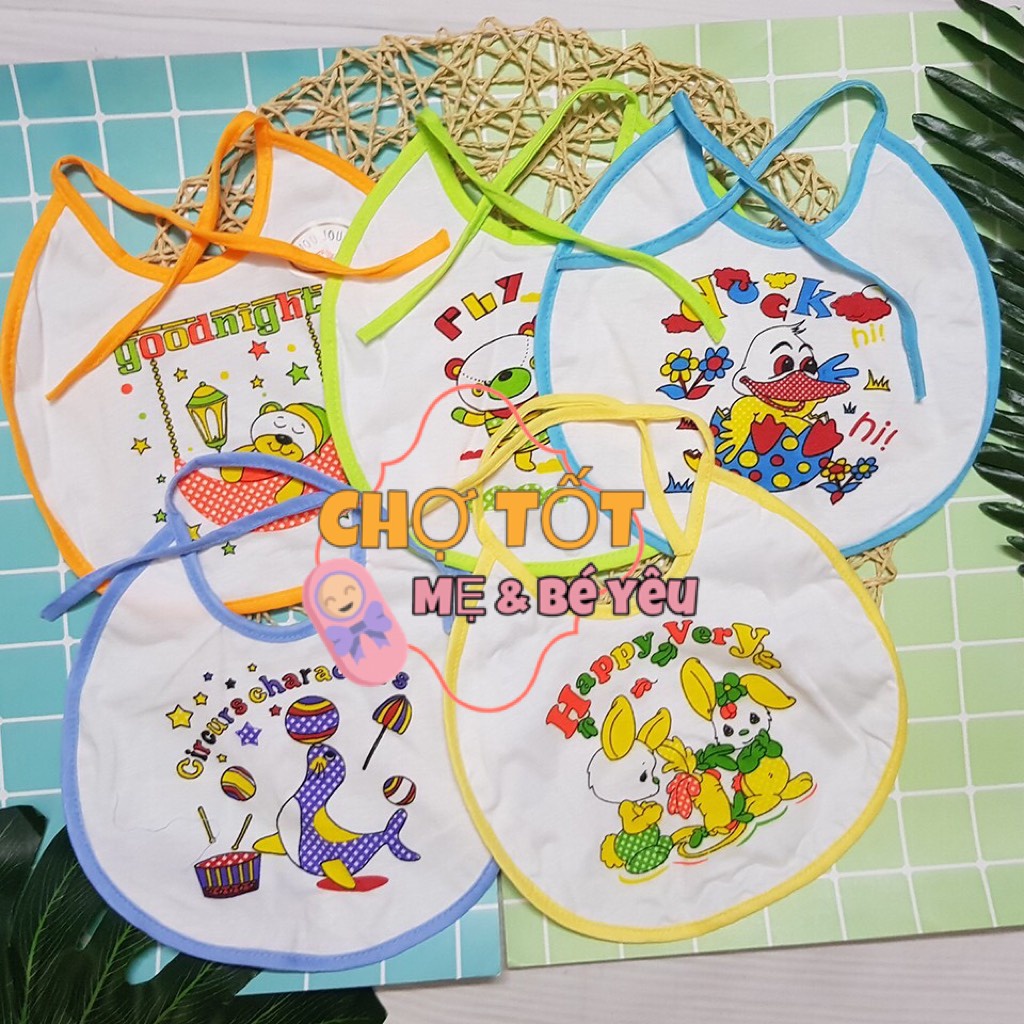 Set 2 yếm cho bé ăn dặm cotton cột dây