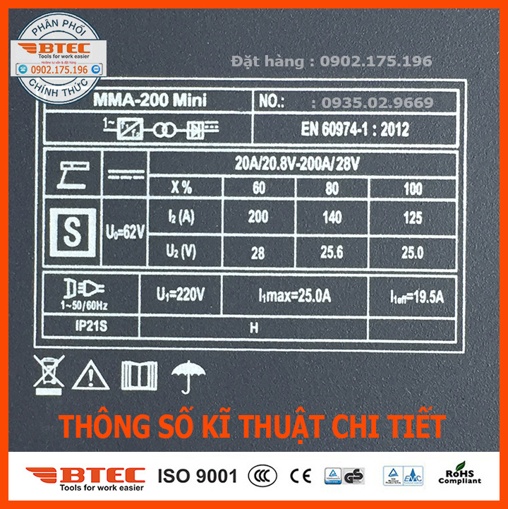 Máy Hàn Điện Tử Siêu Mini BTEC MMA-200Mini