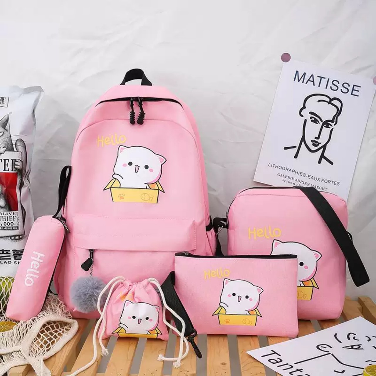 CẶP ĐI HỌC 4 MÓN NHƯ HÌNH, Balo Thời Trang Combo 4 Món Nam Nữ, Balo Đi Học, Balo Học Sinh - Set Balo 4 Món