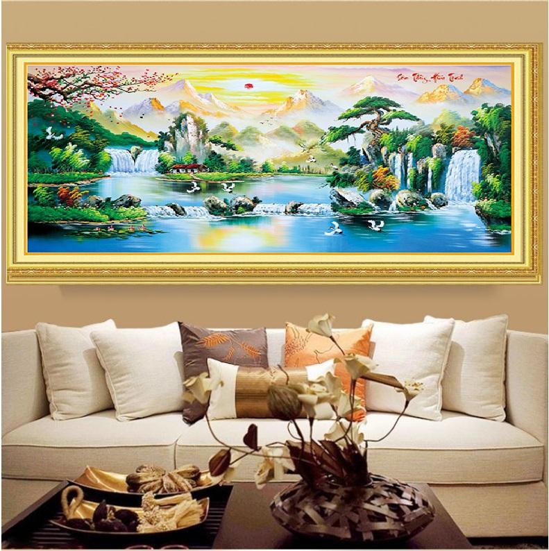 Tranh đính đá mẫu mới Sơn Thủy Hữu Tình-KT: 150x80 Giá rẻ