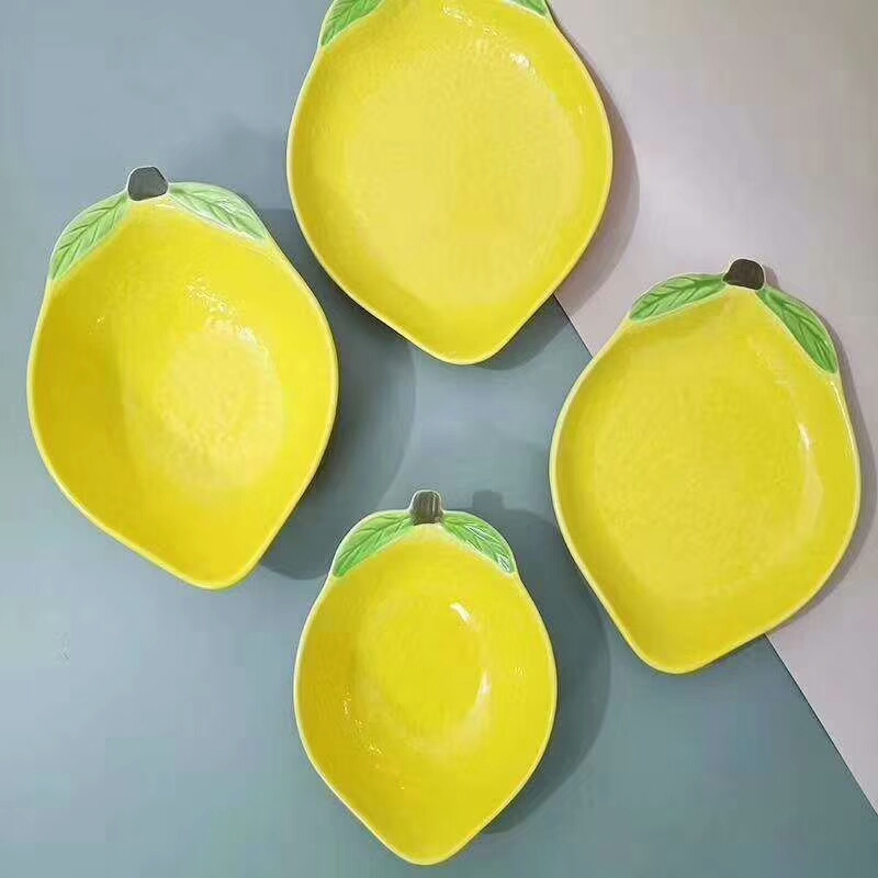 Combo cả bộ Bát Đĩa Gốm Sứ Tráng Men Hình Quả Chanh (gồm 4 chi tiết)