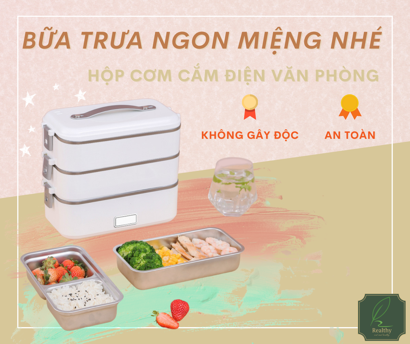 Hộp cơm cắm điện văn phòng (màu trắng)