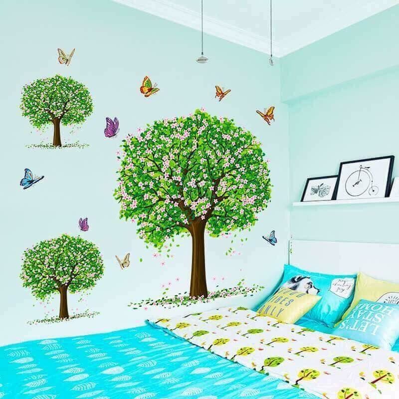 DECAL DÁN TƯỜNG GIÀN VÀ BA CÂY XANH