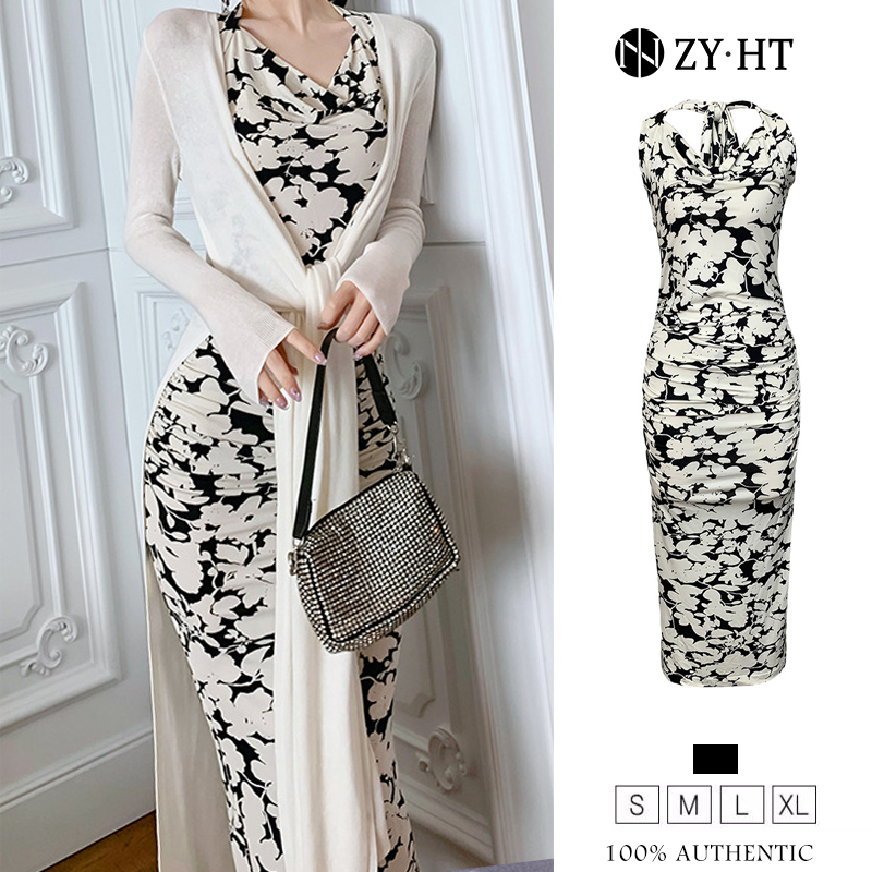 ZYHT eravogue Đầm thời trang Đầm thanh lịch Đầm  phong cách sexy Đầm hoa hai dây cổ yếm đầm dài ôm sát đầm hàn quốc váy đầm cô gái mũm mĩm gợi cảm váy đầm đẹp thời trang váy đầm thời trang 4866