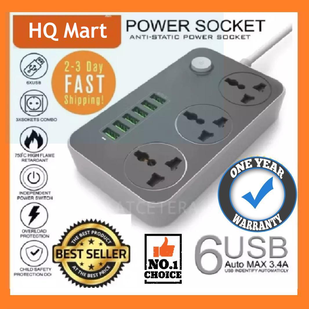 Ổ cắm điện thông minh đa năng 6 USB sạc nhanh 3.4A, dây dài 2 mét an toàn chống cháy nổ thích hợp cho sử dụng nồi lẩu , bàn là , bếp nướng ....điện áp cao (màu đen)