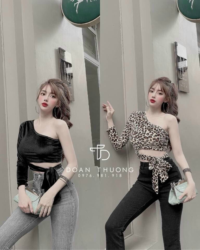 áo kiểu lệch vai buộc dây nơ eo xinh xắn