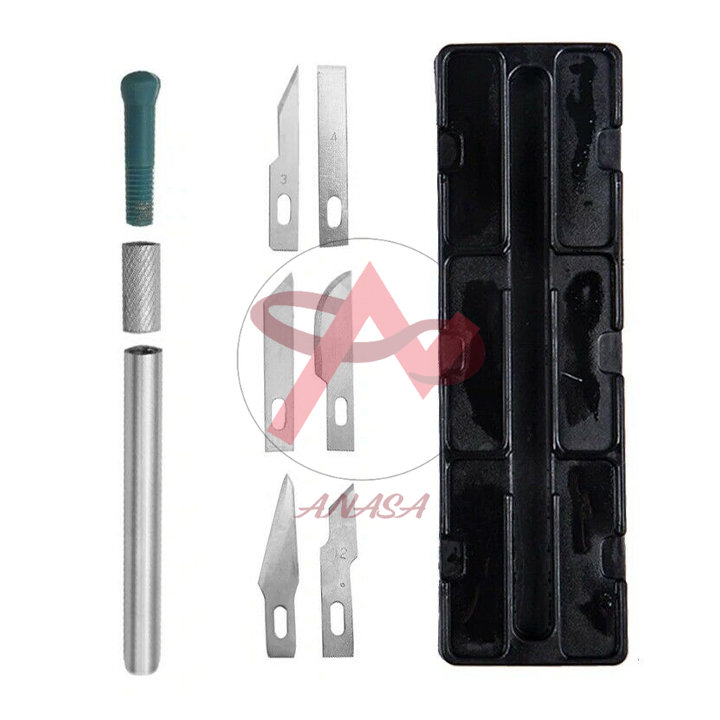 Dao Khắc Trổ Cán Bạc Kèm 6 Lưỡi Khắc Trổ Đa Năng