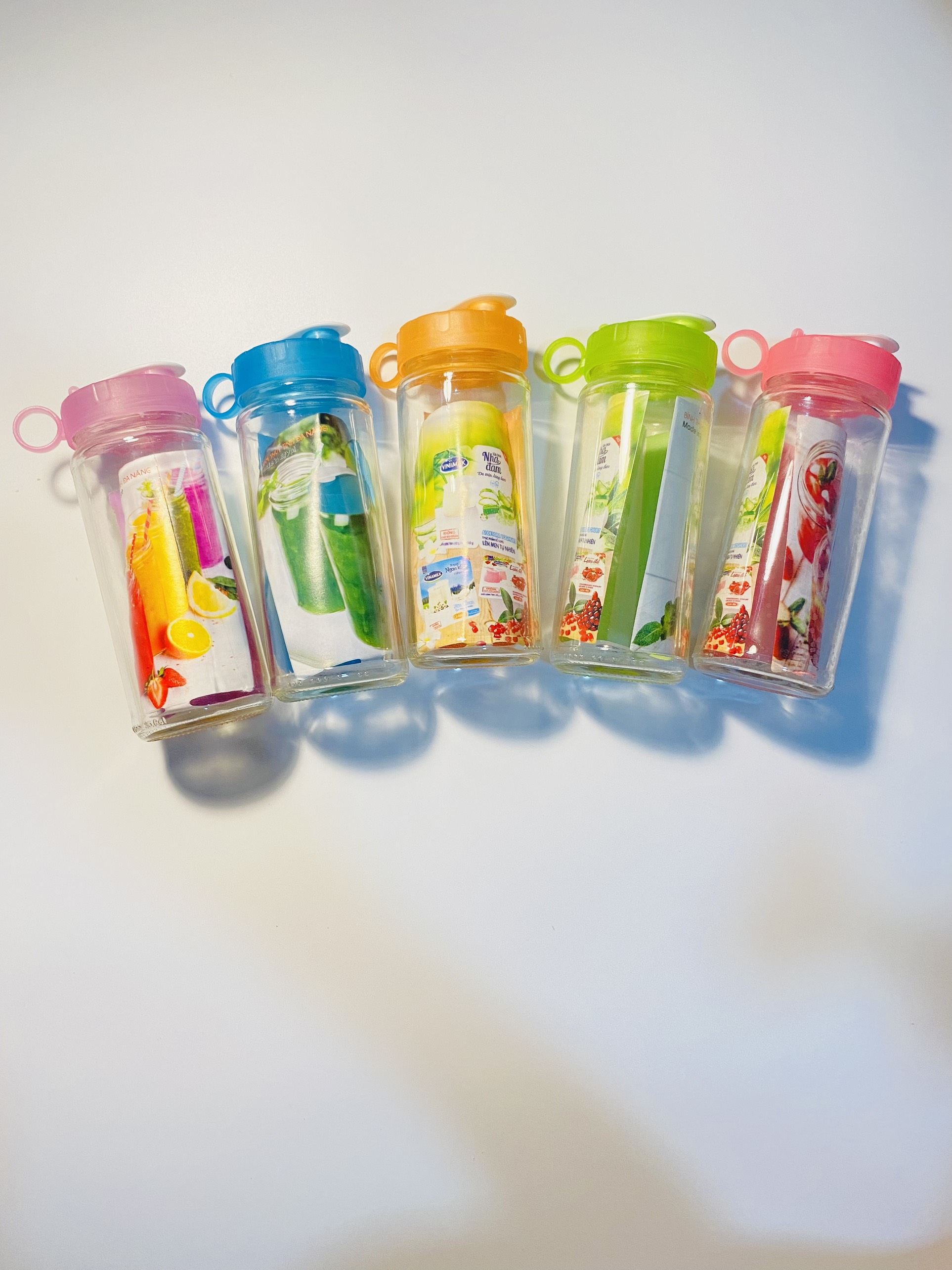 Bình thủy tinh 350ml nắp hồng