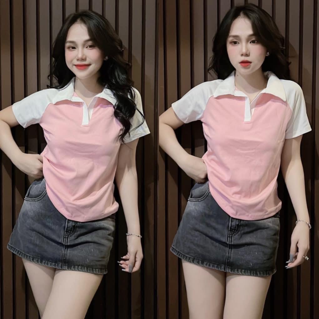 Áo thun ôm body nữ pô lô tay ngắn raglan trơn