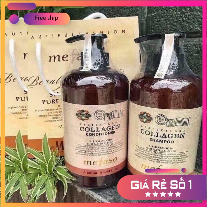 Cặp dầu gội xả collagen mefaso cao cấp 850mlx2 mềm mượt , chống gãy rụng , chống chẻ ngọn hiệu quả