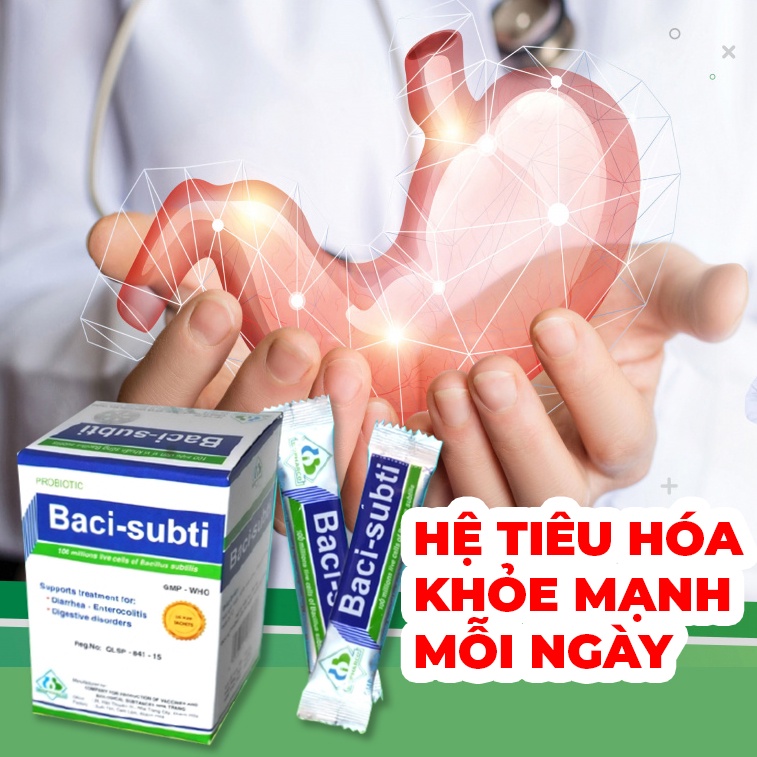 Combo 2 hộp men tiêu hóa Baci subti: rối loạn tiêu hóa như phân sống, tiêu chảy, khó tiêu, loạn khuẩn, đầy bụng