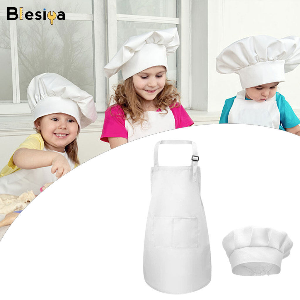 Blesiya Kids Apron Chef Hat Set Adjustable Bib Front Pocket for Crafting Baking