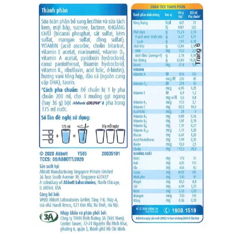 Sữa bột Abbott Grow 3 900g (1-2 tuổi) Yokids Plaza
