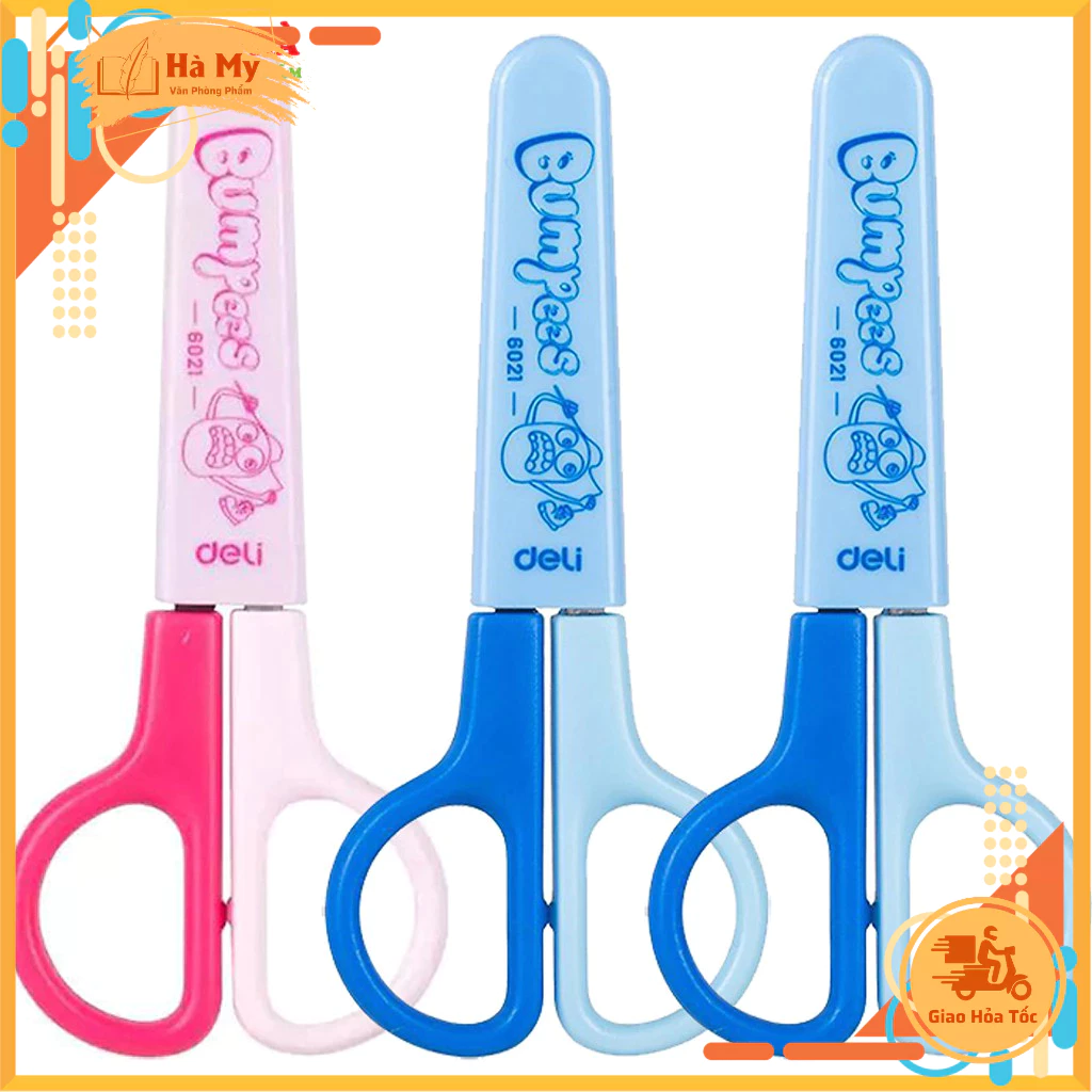 Kéo học sinh Deli 121mm E6021 có nắp đậy tiện lợi