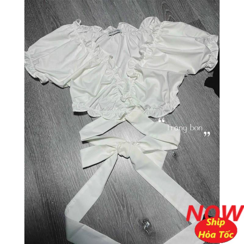 [HCM]Áo kiểu nữ kate lụa nhún dây cột eo croptop FreeSize dưới 53kg