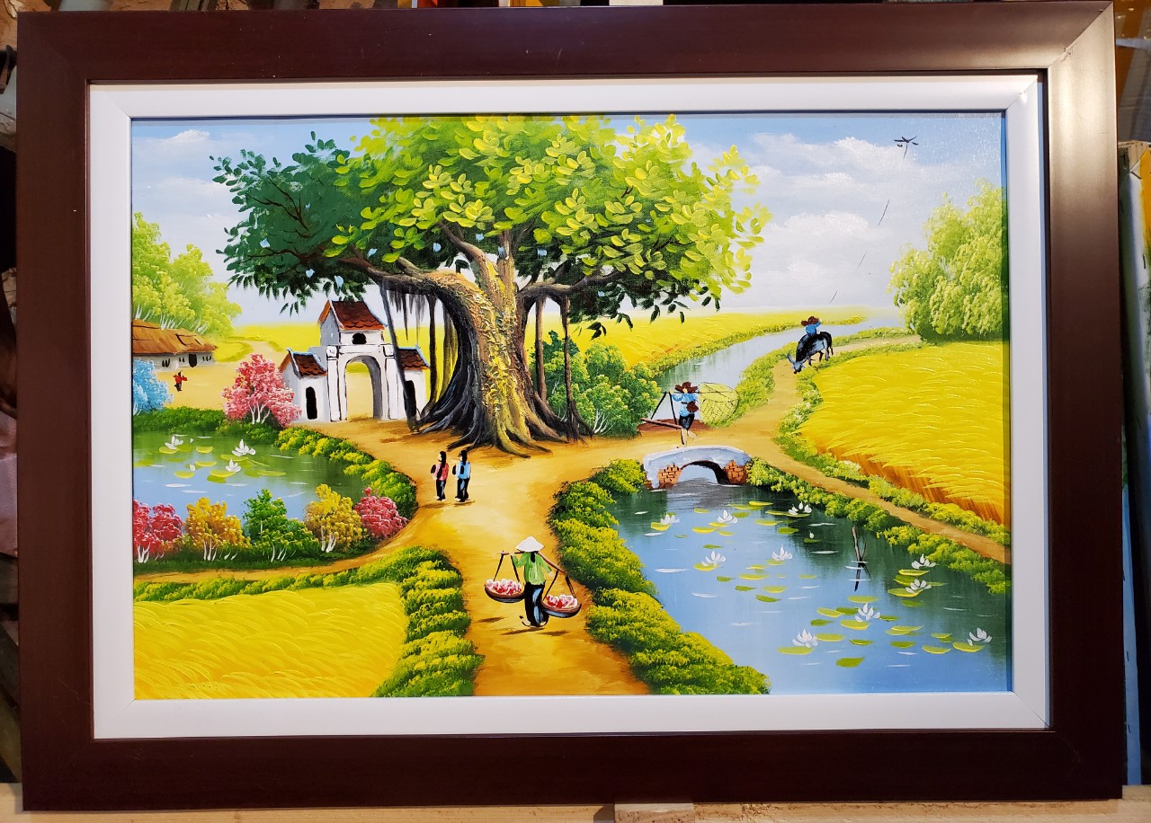 Tranh vẽ sơn dầu - phong cành đồng quê