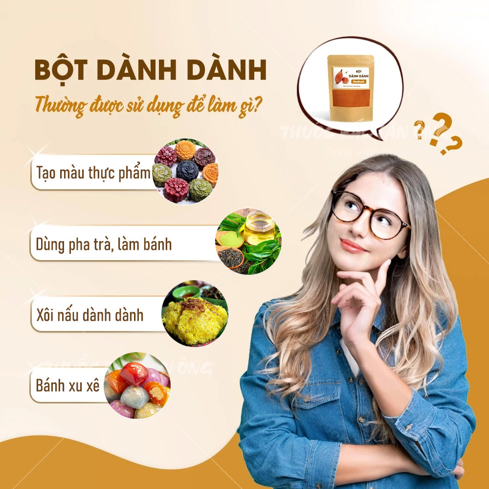 Bột dành dành nguyên chất 100g (Bột tạo màu tự nhiên, hạt dành dành, chi tử)