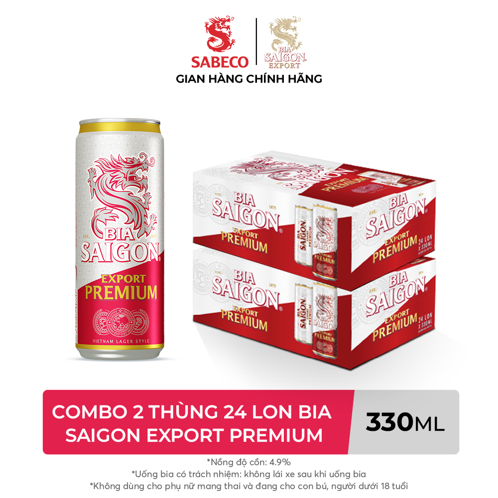 Nồng Độ Cồn 4.8% - Combo 2 Thùng 24 Lon Bia Sài Gòn Export Premium 330ml
