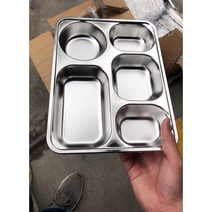 Khay inox 5 ngăn SUS - Khay đựng cơm inox cao cấp