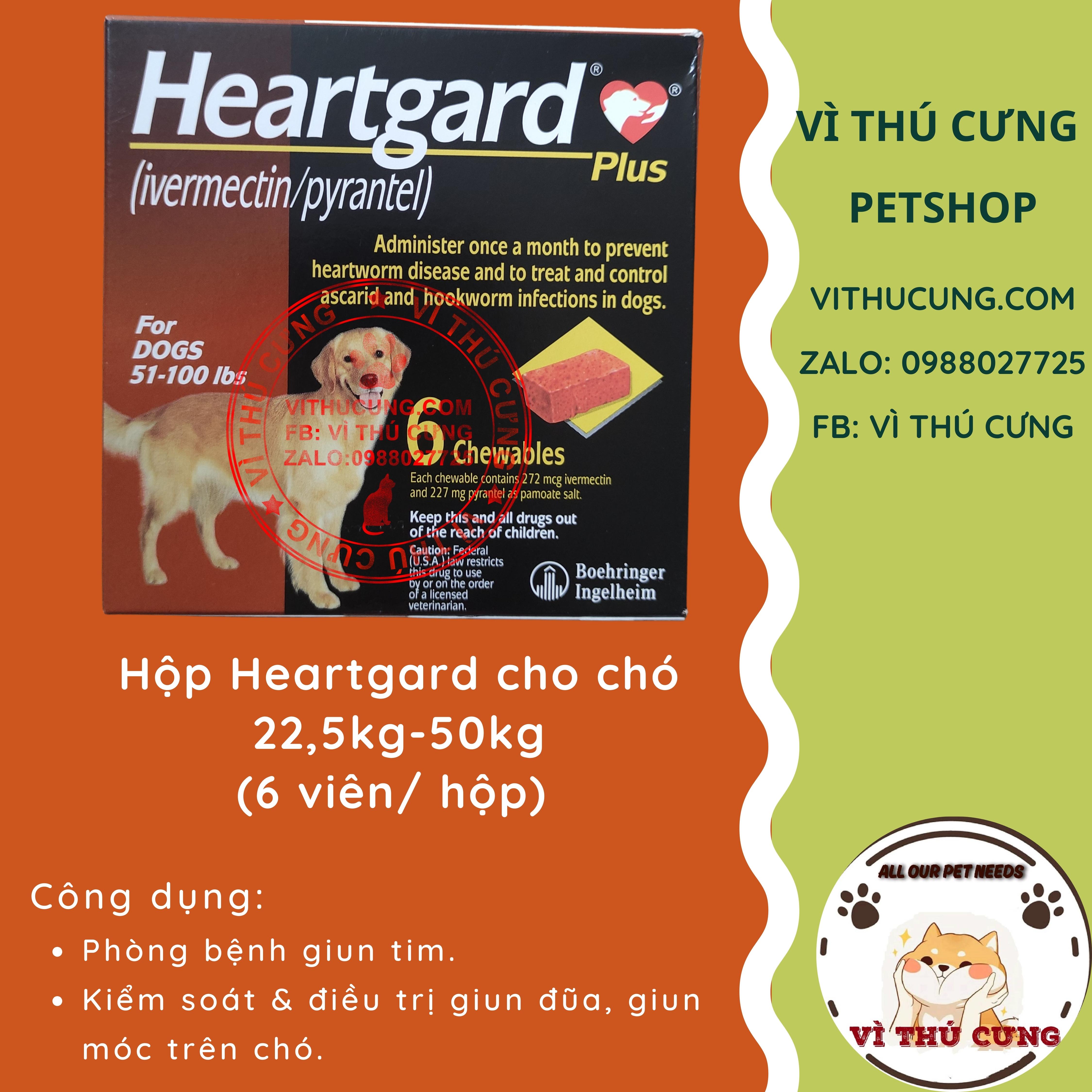 [Thủ Đức] Hộp Heartgard 22,5-50kg cho chó (6 viên)