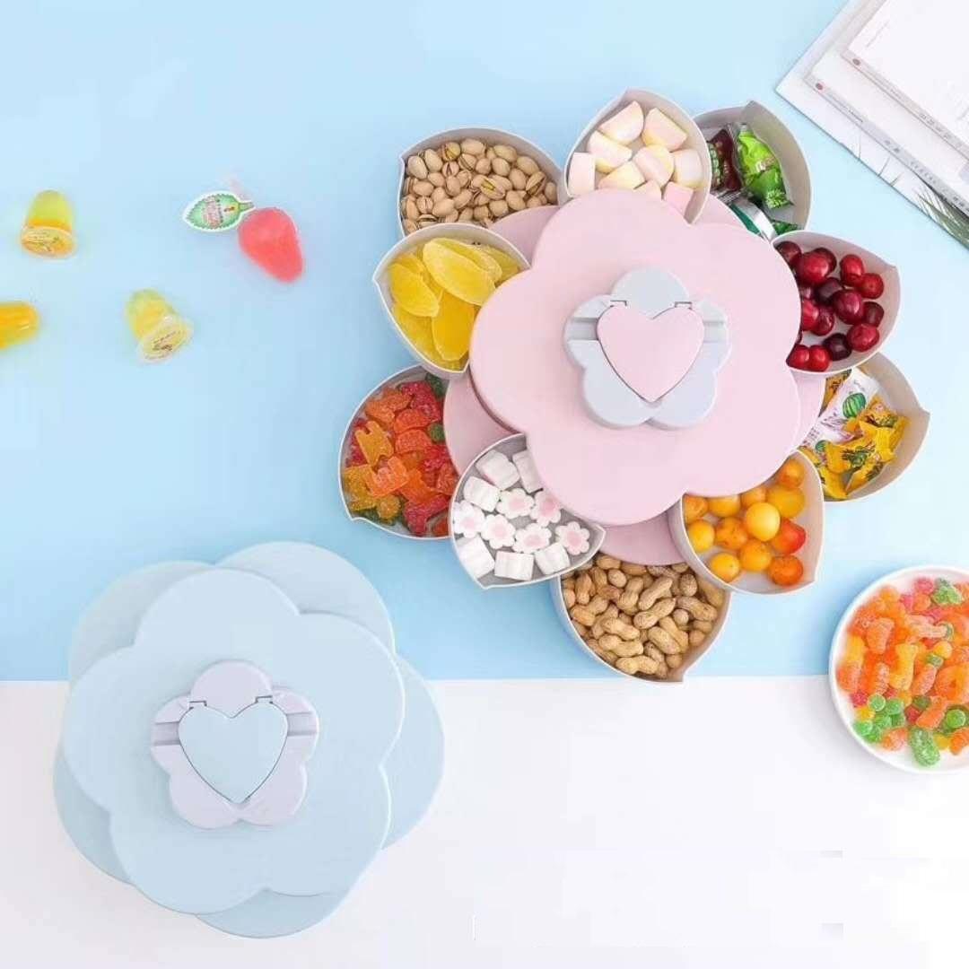 Khay đựng mứt bánh kẹo xoay 2 tầng 10 ngăn đóng kín siêu tiện dụng