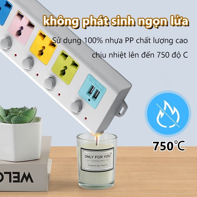 Ổ Cắm Điện Đa Năng 6 Cổng Tích Hợp Sạc USB 2 Cáp USB 3 Và 5M Dây Cáp Dày Chất Lượng Cao 100% Chính Hãng 2023 New