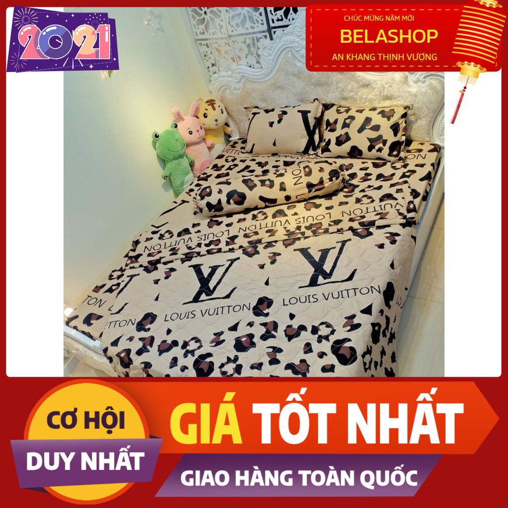 [HCM]Bộ chăn ga gối kèm ôm gồm 1 chăn hè 1 ga 2 vỏ gối nằm 1 vỏ gối ôm LV báo