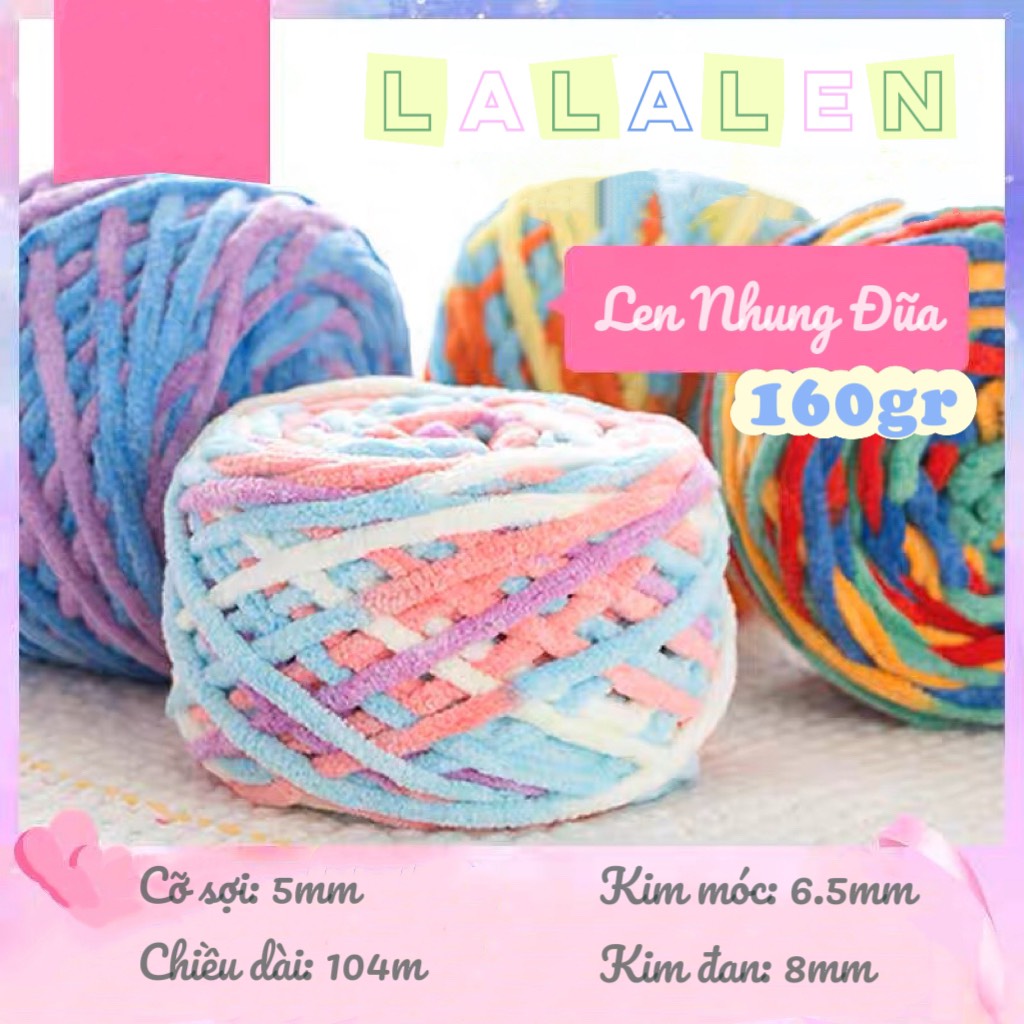 Len Nhung Đũa / Len Bông Sữa 5mm (Bảng Màu Loang) - Cuộn 160gr