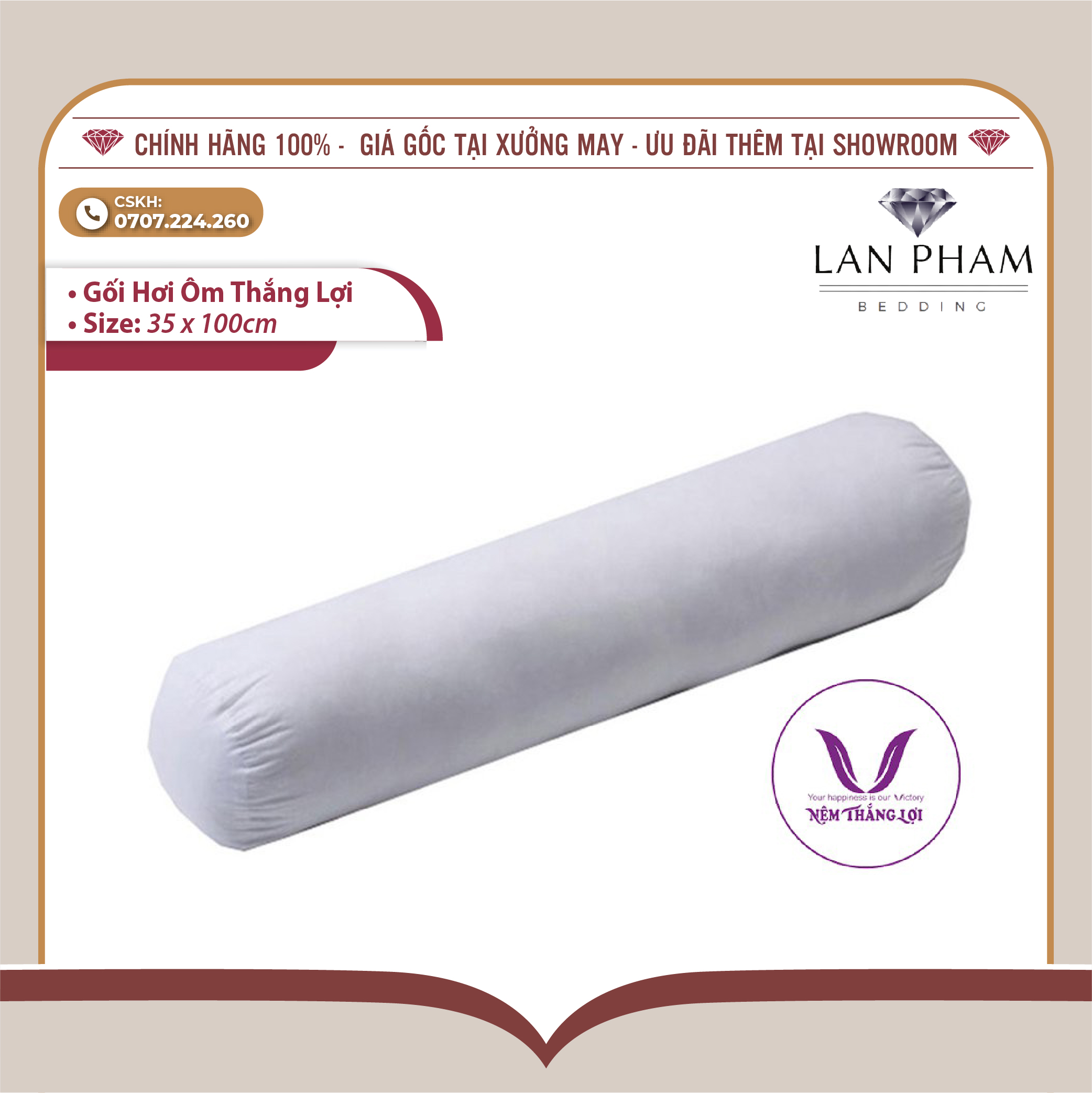 [Thắng Lợi] - Gối Ôm Bông Gòn Thắng Lợi Size 35 x 100cm