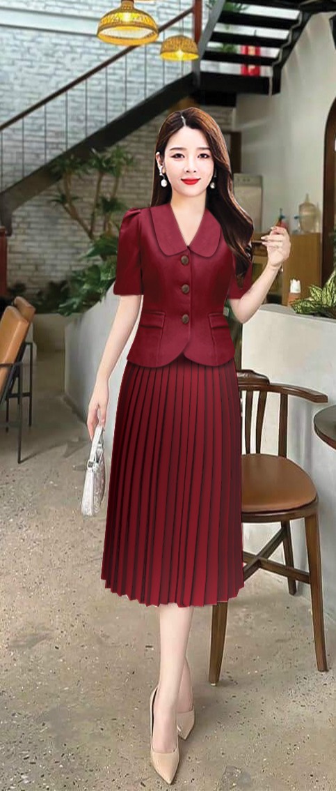[HCM]SET CỔ VEST NÚT BỌC CHÂN VÁY DẬP LY