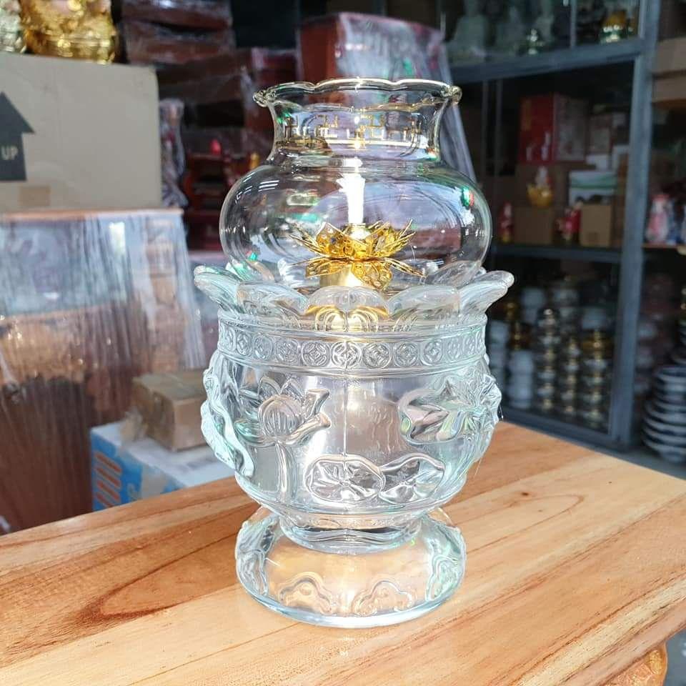 [HCM]Đèn thờ đốt dầu lưu ly cát tường cao 17 cm