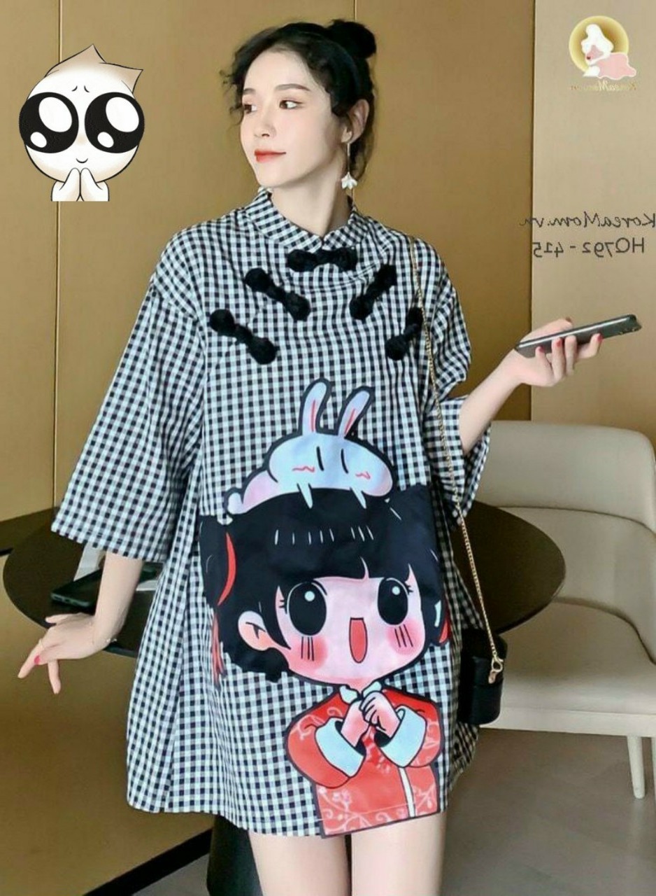 Đầm caro cổ tàu-HC#damnu