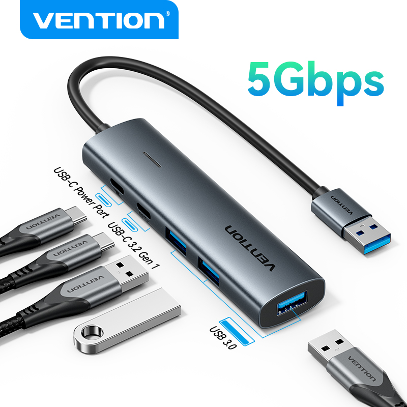 Vention USB Hub 3.0 4 Cổng - Bộ Chia Cổng USB Tốc Độ Cao 5Gbps - Hỗ Trợ Ổ Cứng 8TB, Tương Thích Windows/Mac - Thiết Kế Nhỏ Gọn, Cắm Là Chạy - Hàng Chính Hãng