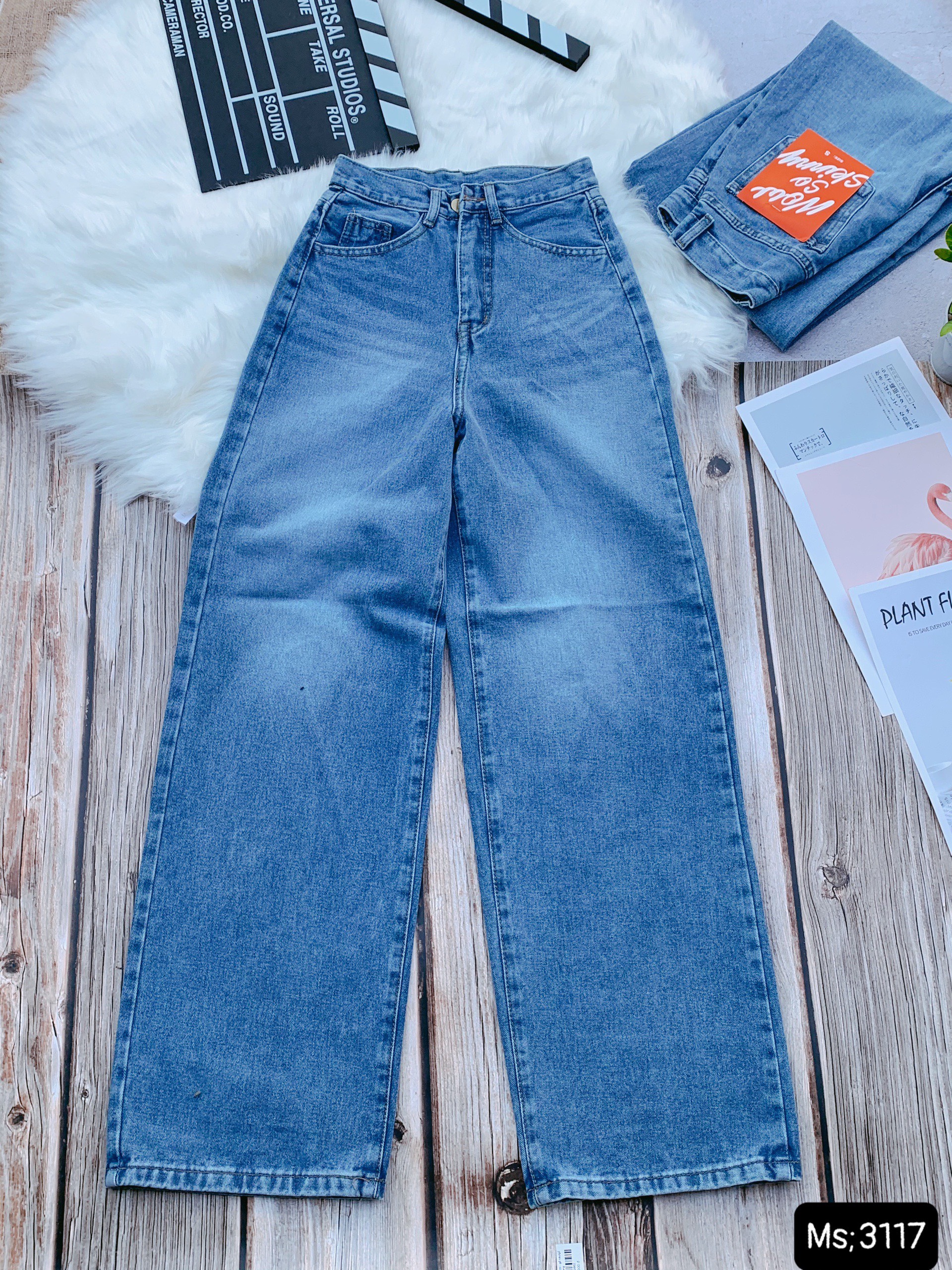 QUẦN JEAN ỐNG NỮ LƯNG CAO LAI CUỐN RÂU MÈO MÀU XANH CAO CẤP NITI ĐỦ SIZE S M L SIÊU PHONG CÁCH FORM DÁNG CỰC CHUẨN NHÌN LÀ GHIỀN