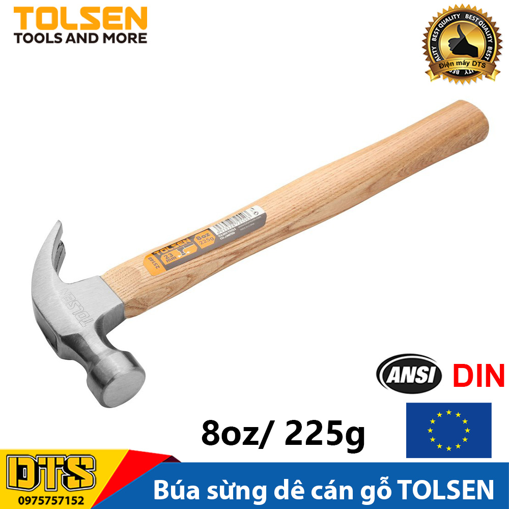 Búa sừng dê, búa nhổ đinh cán gỗ 8oz/ 225g TOLSEN - Tiêu chuẩn xuất khẩu châu Âu
