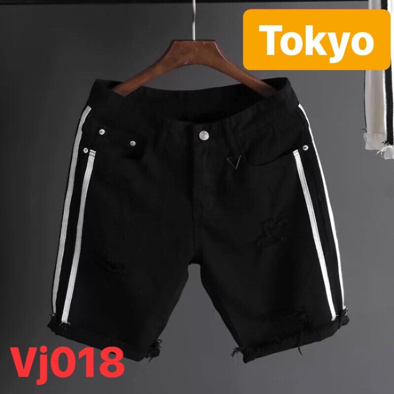 QUẦN SHORT LỬNG CHẤT BÒ JEAN NAM ĐEN 2 SỌC TUYỆT ĐẸP HOT BOY CAO CẤP - TOKYO FASHION